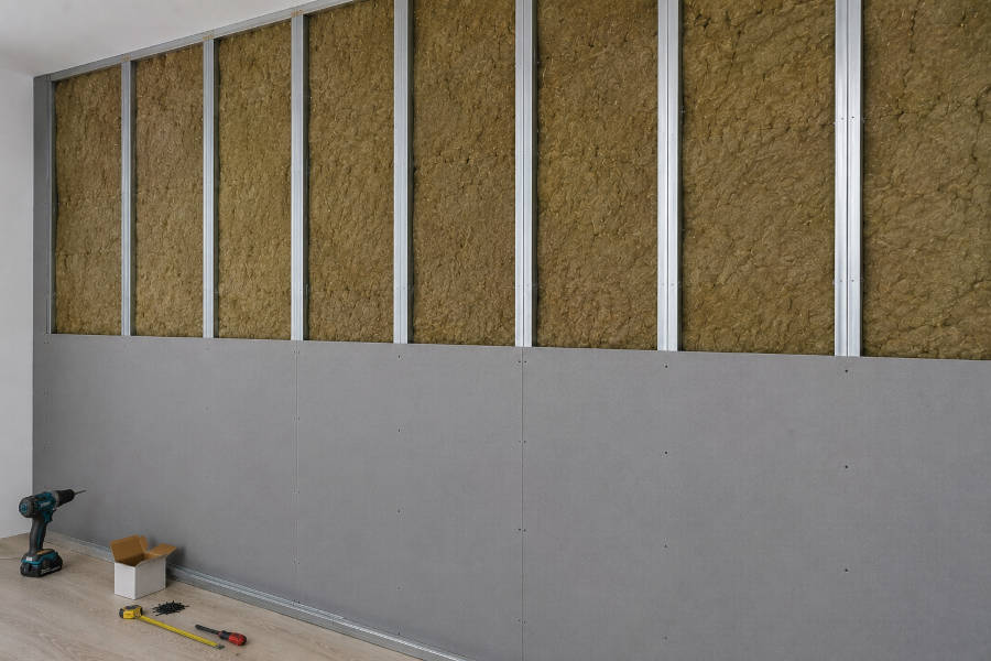 Parede de gesso cartonado com lã de rocha